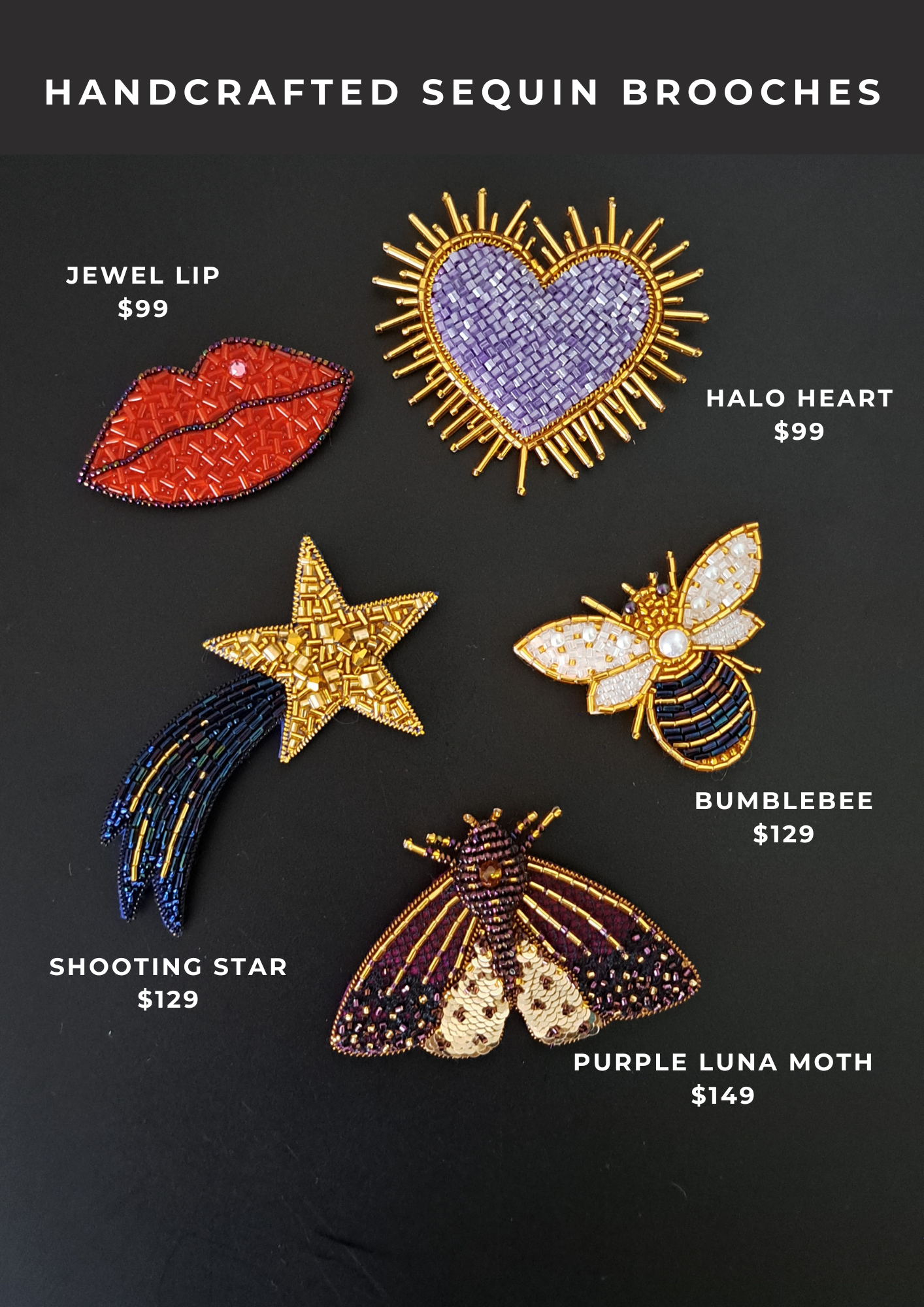 Handcrafted Sequin Brooches