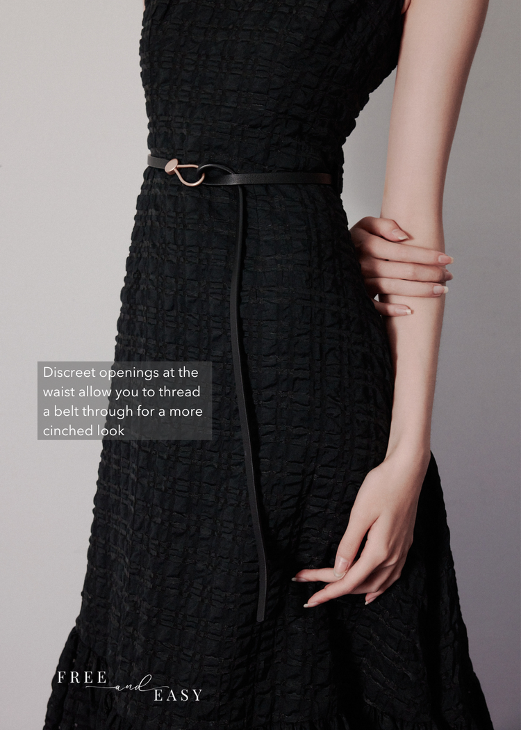 Dionne Dress in Black Seersucker