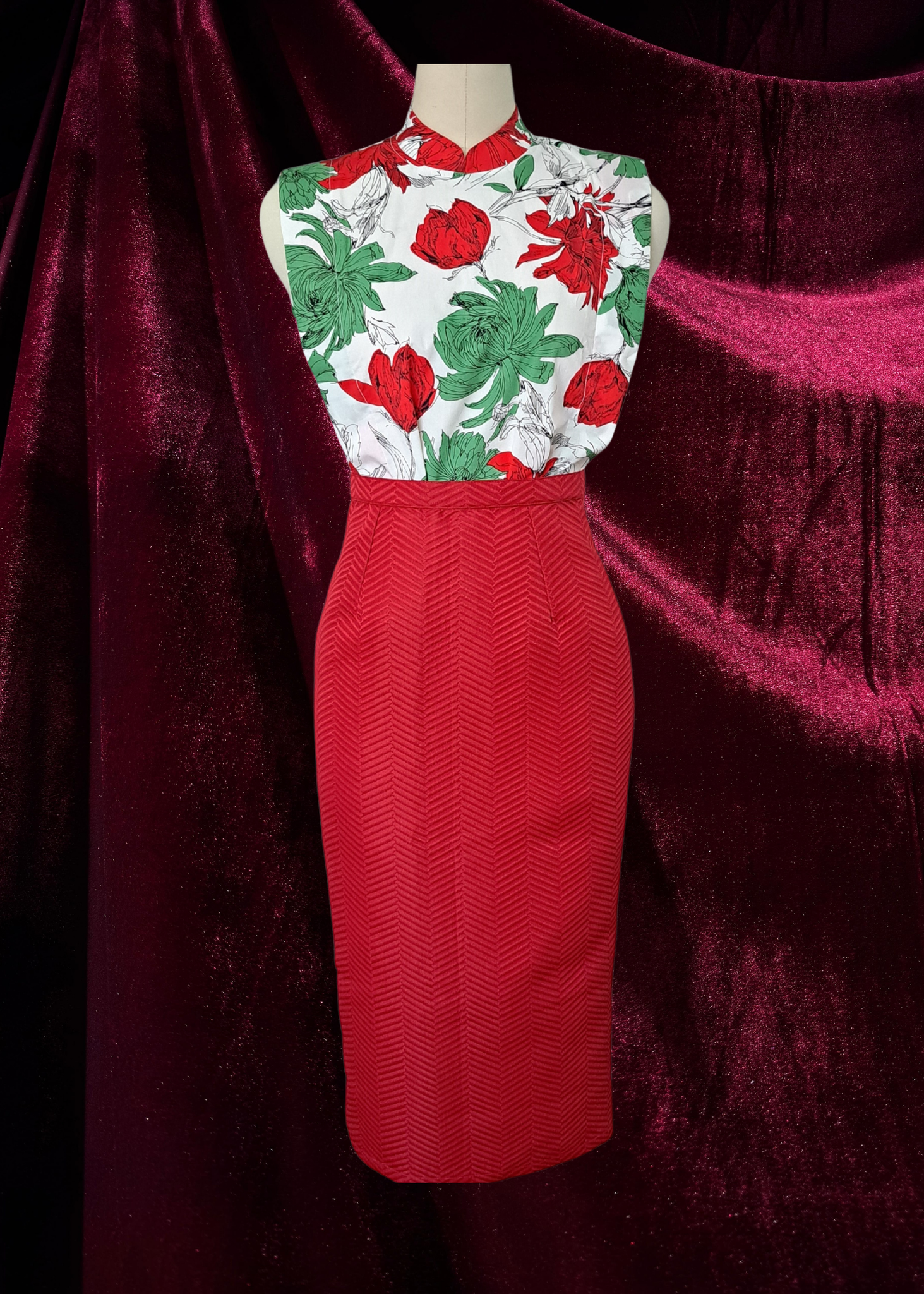 Mason Top in Botanical Red